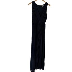 Halston Heritage Navy Blue Sleeveless Pleated Maxi Dress